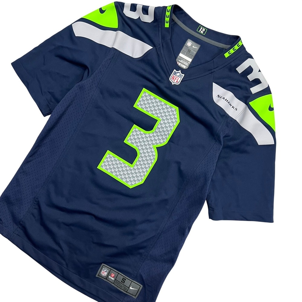 Nike Seattle Seahawks Russell WilsonFootball Jersey Mens‎ S 3 On Field Navy Blue
